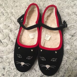 Black velvet kitten shoes
